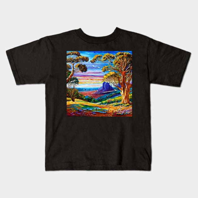 Gum Tree Green Outback Aussie Landscape Kids T-Shirt by AussieMumaArt